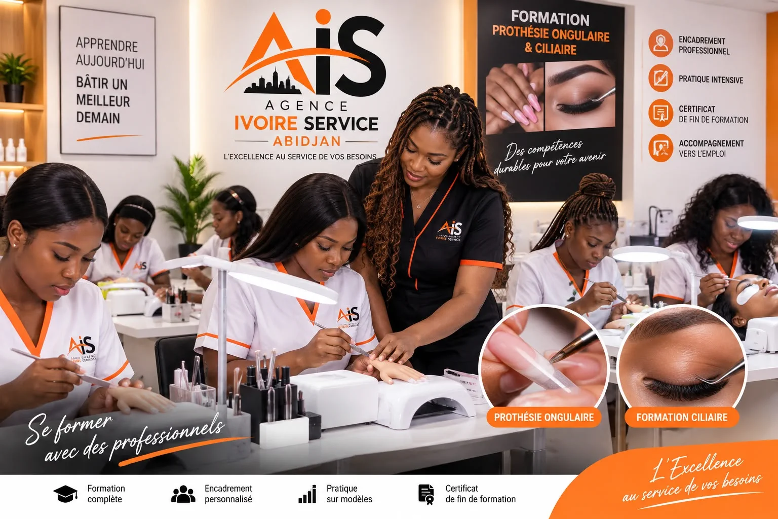Salle de formation Agence Ivoire Service Abidjan en prothésie ongulaire et ciliaire