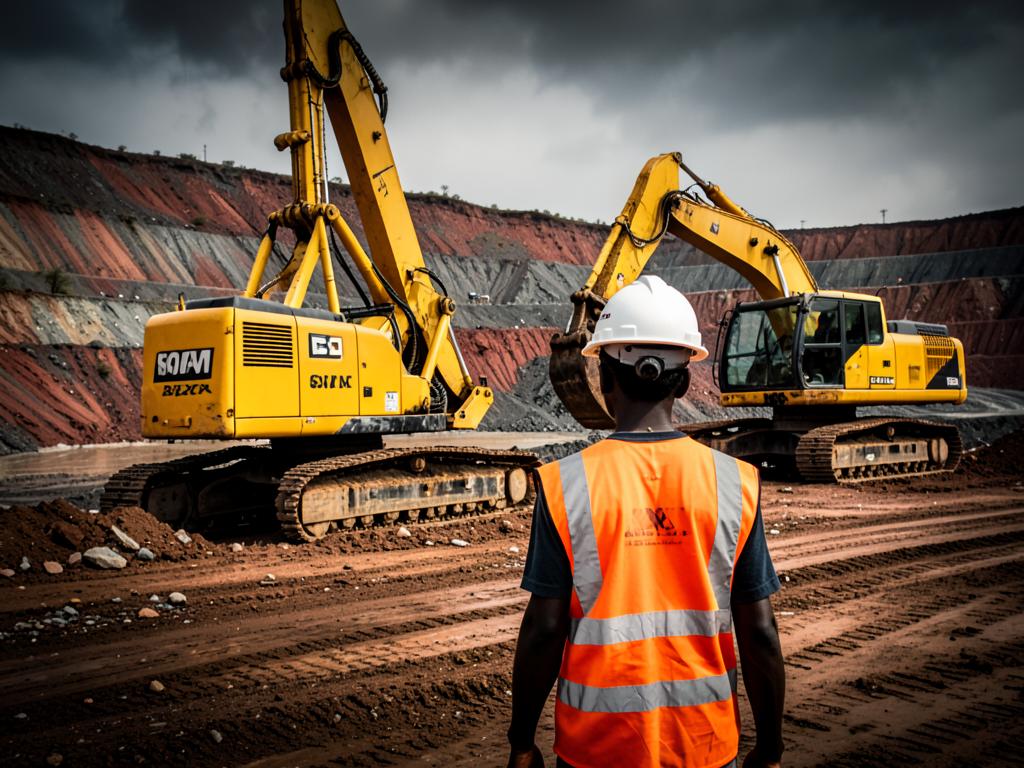 Foreuse et engins miniers sur un site d'exploitation en Afrique de l'Ouest